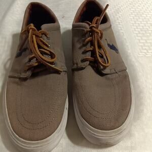 Polo Ralph Lauren Boat Shoes Brown canvas embroidered logo casual comfort shoe
